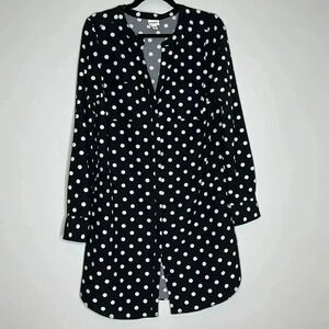 MERONA BLACK AND WHITE POLKA DOT SHIRT DRESS SIZE MEDIUM BUTTON DOWN LONG SLEEVE
